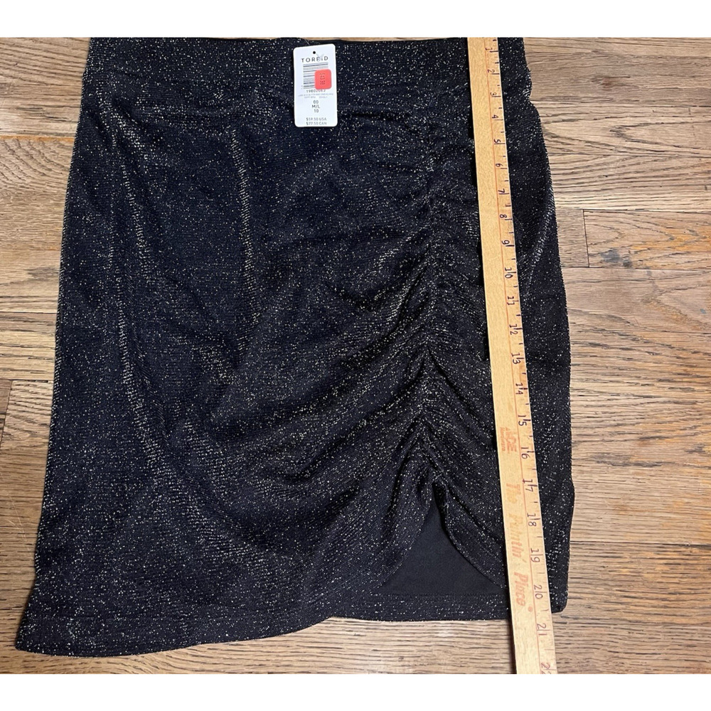 Torrid Black Bodycon Skirt Cinched Glitter At Knee Size 10 M/L Glam Party $60 - Picture 8 of 11